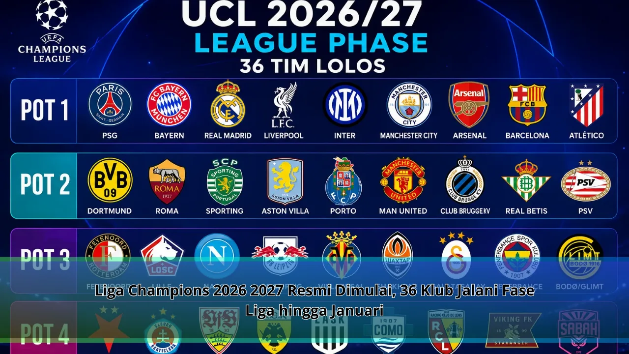 Liga Champions 2026 2027 Resmi Dimulai, 36 Klub Jalani Fase Liga hingga Januari