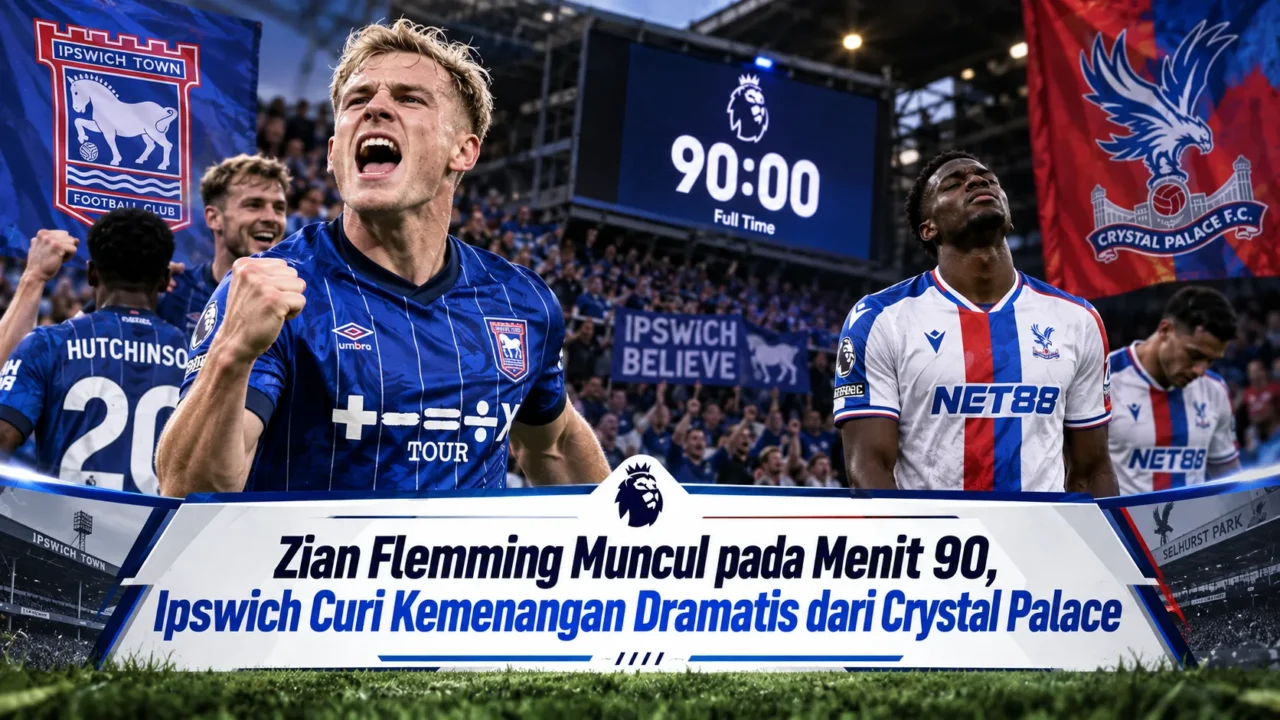 Zian Flemming Muncul pada Menit 90, Ipswich Curi Kemenangan Dramatis dari Crystal Palace