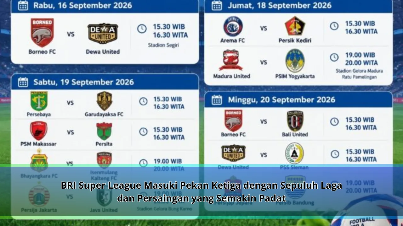BRI Super League Masuki Pekan Ketiga dengan Sepuluh Laga dan Persaingan yang Semakin Padat